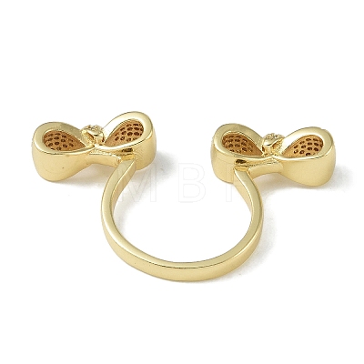 Rack Plating Brass Micro Pave Cubic Zirconia Bowknot Open Cuff Rings for Women RJEW-C088-03G-1