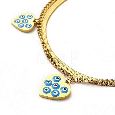 Ion Plating(IP) 304 Stainless Steel Enamel Heart with Evil Eye Pendant Necklaces NJEW-C032-08G-1