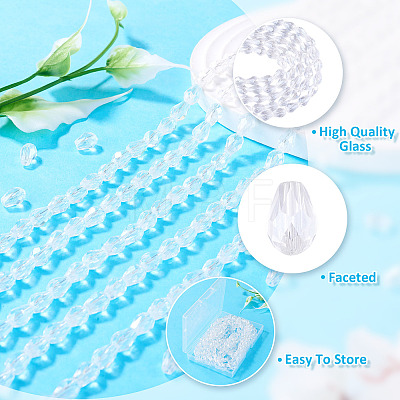 5 Strands Transparent Teardrop Glass Beads Strands GLAA-TA0004-21B-1