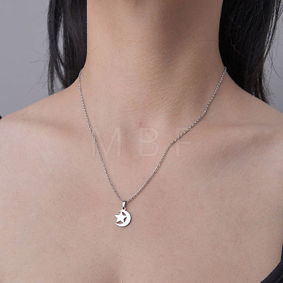 201 Stainless Steel Moon with Star Pendant Necklace NJEW-OY001-31-1