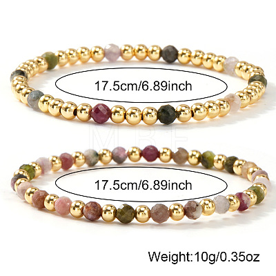 2Pcs 2 Styles Natural Tourmaline Beaded Stretch Bracelets TU5709-4-1