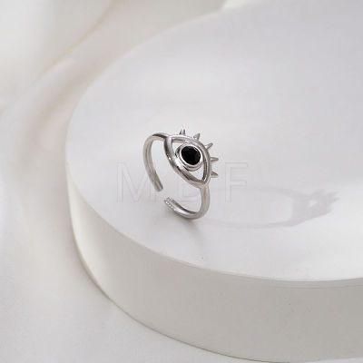 304 Stainless Steel Rhinestone Cuff Open Rings for Women JH7101-2-1