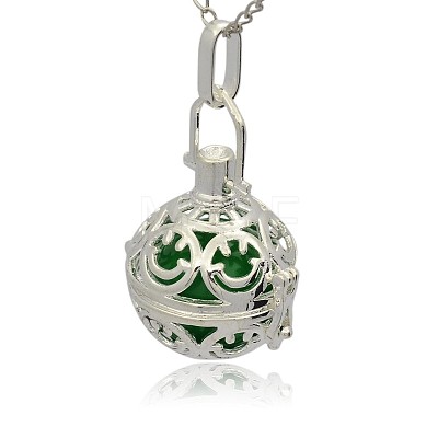 Silver Color Plated Brass Hollow Round Cage Pendants KK-J216-13S-1