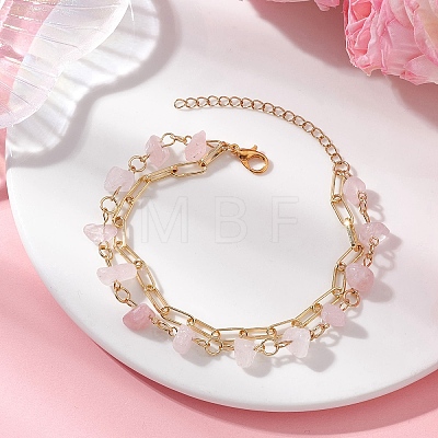 Natural Gemstone Chip Beads & Brass Paperclip Chain Multi-strand Bracelets for Women BJEW-JB12890-1