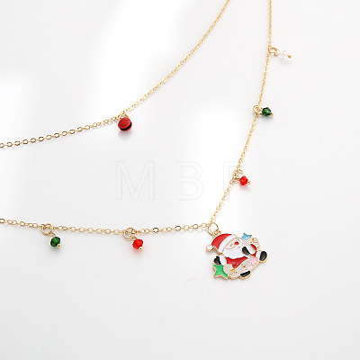 Alloy Enamel Santa Claus and Bicone Glass Pendant Double Layer Necklaces for women FS-WGBB294-01-1