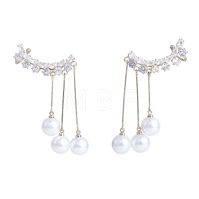 Clear Cubic Zirconia Leafy Branch with Imitation Pearl Dangle Stud Earrings JE1051A-1