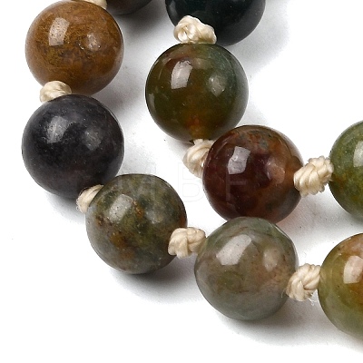 Natural Indian Agate Mala Prayer Round Beaded Wrap Necklaces with Long Tassel and Metal Tree of Life FS-WG93CBE-01-1