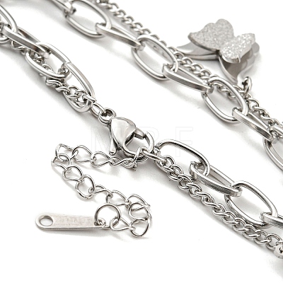 304 Stainless Steel Curb & Paperclip Chains Double Layer Multi-strand Bracelets BJEW-D030-17P-1