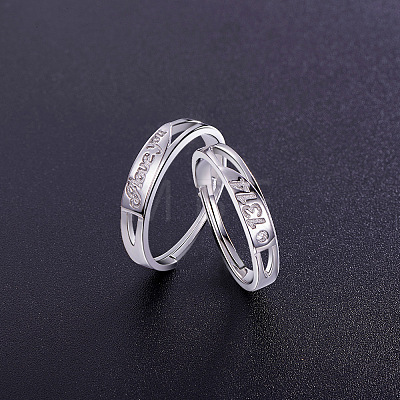SHEGRACE Adjustable Rhodium Plated 925 Sterling Silver Engraved Couple Rings JR211A-1