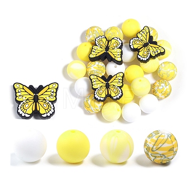 25Pcs Butterfly & Round Silicone Focal Beads SIL-L005-02E-1