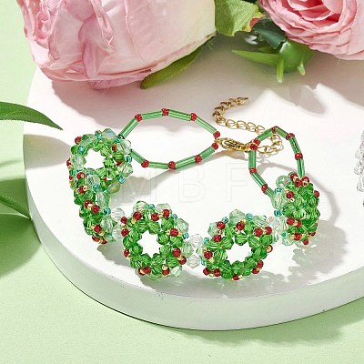 Handmade Glass Seed Christmas Wreath Beaded Bracelets for Women BJEW-MZ00060-1