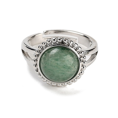 Natural Green Aventurine Round Adjustable Rings RJEW-K271-02P-05-1