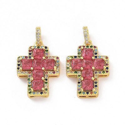 Brass Micro Pave Clear Cubic Zirconia Pendants ZIRC-F135-24G-A-1