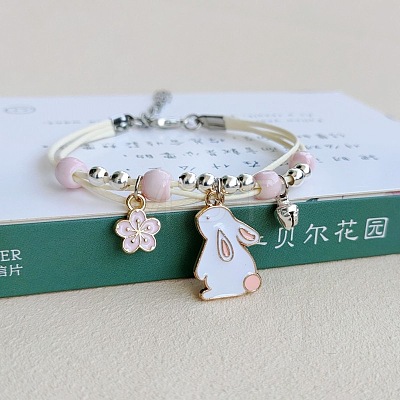 Cute Cartoon Rabbit Alloy Enamel Three Layer Multi-strand Charm Bracelets for Women TU6041-9-1