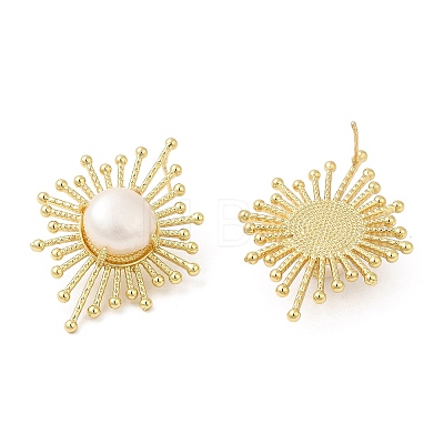 Natural Pearl Sun Stud Earings KK-M251-21G-1