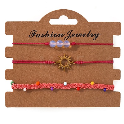 3Pcs Adjustable Glass Bead Nylon Cord Braided Bead Bracelet Sets NA1872-2-1
