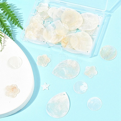 56Pcs 5 Styles Natural Capiz Shell Pendants SHEL-FS0001-08-1