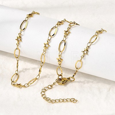 304 Stainless Steel Star Link Chain Necklaces for Women NJEW-A046-02A-G-1