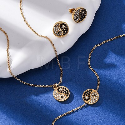 Yin-yang 304 Stainless Steel Rhinestone Pendant Necklaces & Bracelets & Stud Earrings Sets for Women SJEW-C004-17G-1