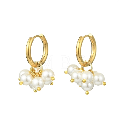 Round Shell Pearl Bead Cluster Huggie Hoop Earrings EJEW-JE07146-1
