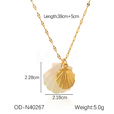 Ocean Theme Natural Shell & 304 Stainless Steel Pendant Dapped Chain Necklaces for Women FS-WG58500-14-1