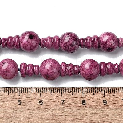 Dyed Natural Fossil 3-Hole Guru Bead Strands G-K149-51C-1