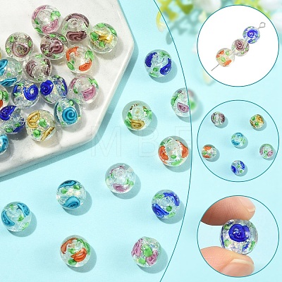 30Pcs 6 Colors Handmade Foil Lampwork Beads FOIL-YW0001-04-1