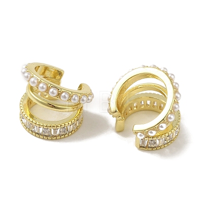 Rack Plating Brass Pave Clear Cubic Zirconia 3-Strand Cuff Earrings for Women EJEW-P280-04G-1