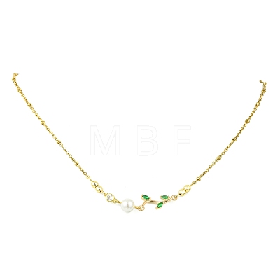 Shell Pearl Branch Pendant 304 Stainless Steel Cable Chain Necklaces for Women NJEW-JN06153-1