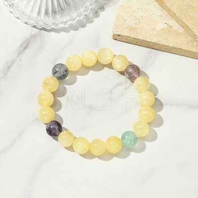 Round Natural Golden Silk Jade & Rainbow Fluorite Beaded Stretch Bracelets for Women BJEW-JB14056-1