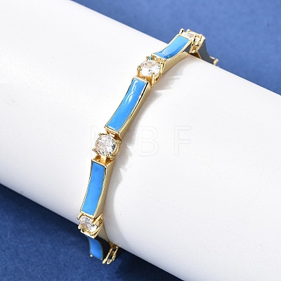 Brass Micro Pave Clear Cubic Zirconia Link Chain Bracelets for Women BJEW-H639-04G-1