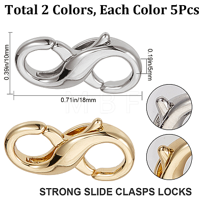 CREATCABIN 10Pcs 2 Colors Brass Double Opening Lobster Claw Clasps KK-CN0002-03-1