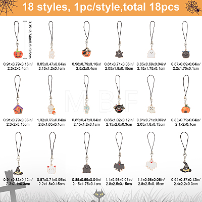 18Pcs 18 Styles Cell Phone Strap Charm Halloween Enamel Charm Hanging Keychain for Women AJEW-CP0005-59-1