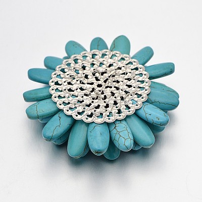 Dye Synthetic Turquoise Flower Cabochons G-N0036-07-1