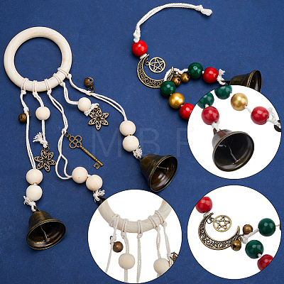 2Pcs 2 Style Iron Witch Bells Pendant Decorations HJEW-GF0001-42-1