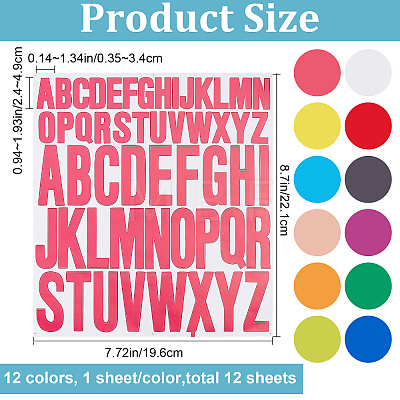 12 Sheets 12 Colors PVC Alphabet Decorative Stickers DIY-CP0008-60-1