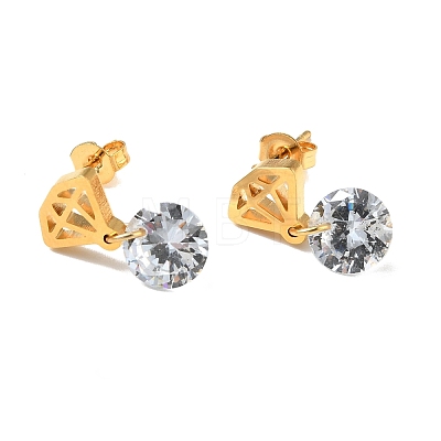 Clear Cubic Zirconia Diamond Dangle Stud Earrings EJEW-G292-06G-1