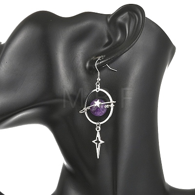 Natural Amethyst & Alloy Pendant Dangle Earrings EJEW-TA00818-04-1