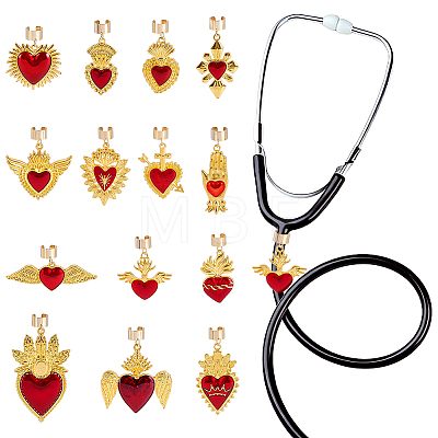 14Pcs Alloy Enamel Stethoscope Pendant Decorations HJEW-ME00156-1