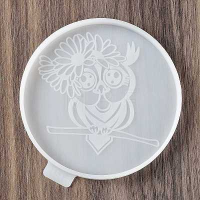Flat Round with Owl & Flower DIY Cup Mat Silicone Molds SIL-F007-06D-1