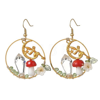 Brass Glass Dangle Earrings EJEW-JE07514-1
