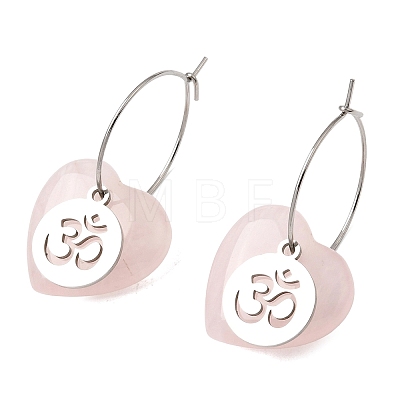 Natural Rose Quartz & 304 Stainless Steel Hoop Earrings for Women EJEW-G475-04P-05-1