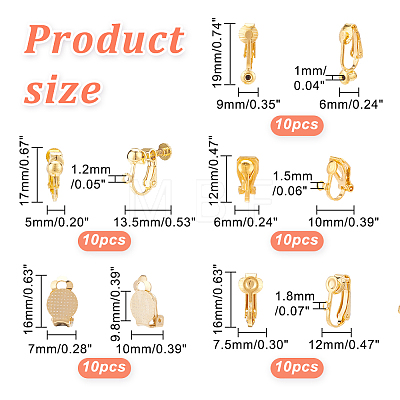   50Pcs 5 Style Brass & 304 Stainless Steel & Iron Clip-on Earring Findings DIY-PH0009-78-1