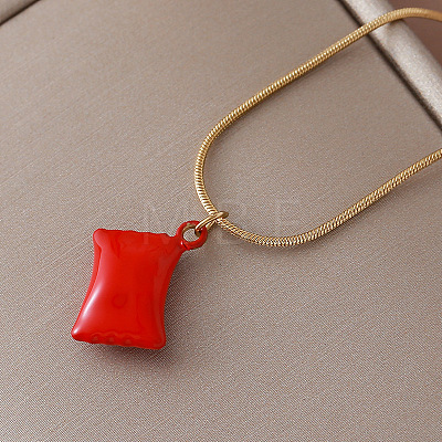 Vintage European 304 Stainless Steel Crystal Rhinestone Red Coin Candy Charm Necklaces with Enamel for Women EK6203-1
