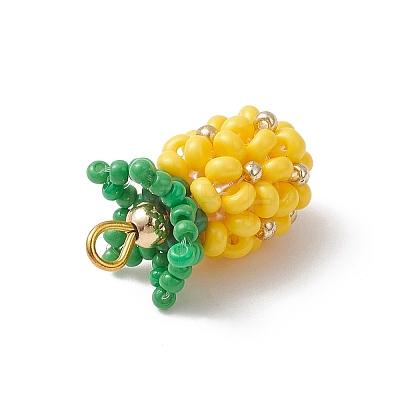 Brass Glass Seed Beaded Pendants PALLOY-MZ01107-1