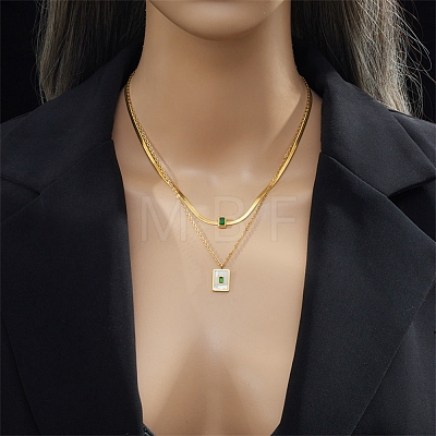 304 Stainless Steel Cable & Herringbone Chains Double Layer Necklace NJEW-C022-03G-1