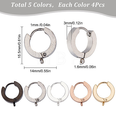 20Pcs 5 Style Stainless Steel Huggie Hoop Earrings Findings STAS-SC0004-51-1
