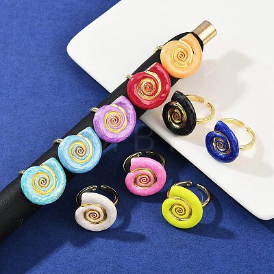 Brass Enamel Adjustable Cuff Rings for Women RJEW-G357-01F-1