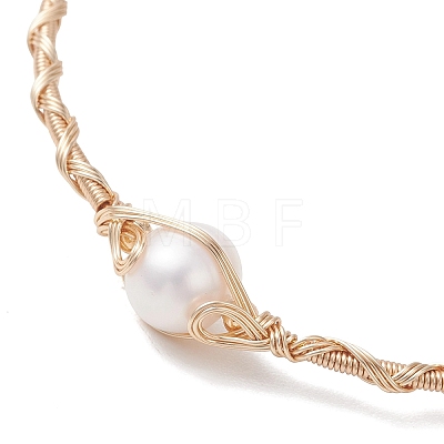 Copper Wired Pearl Cuff Bangles for Women BJEW-JB13438-1