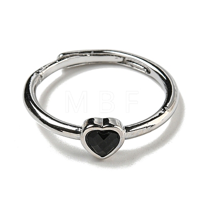 Heart Natural Dyed & Heated Black Agate Adjustable Rings RJEW-Q818-02P-05-1